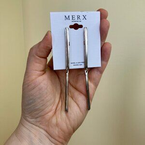 MERX Modern Minimal Earrings Silver-Tone Dangle Bar Studs 3.5" Long Nickel-free